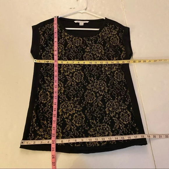 DVF Diane Von Furstenberg Cordelia Silk Lace Short Sleeve Blouse 2 XS Black Gold - Picture 13 of 13